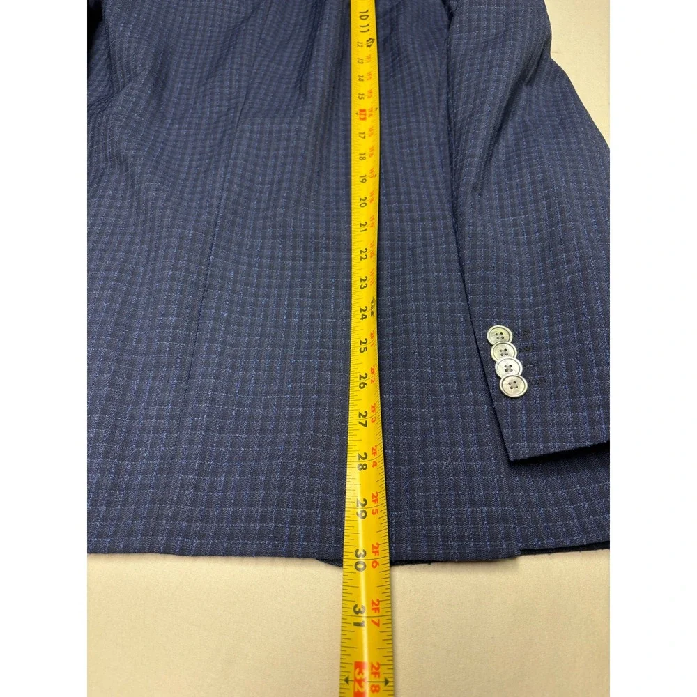 Hugo Boss Blue Checkered Virgin Wool Blazer Sport Coat Mens 40R Lanificio Tesse